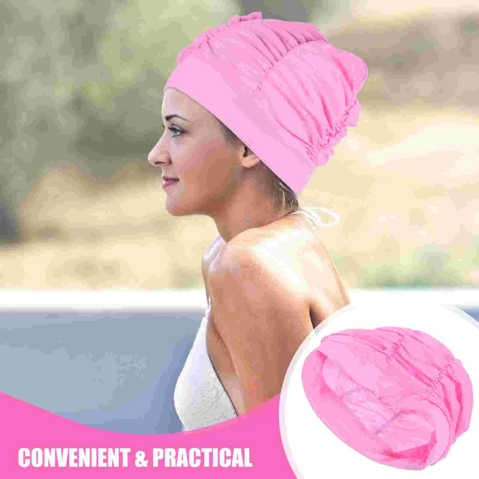 Swimming Cap Hat Women Caps for Universal Summer Long Hair Polyester Wear-resistant Hats Wrinkle