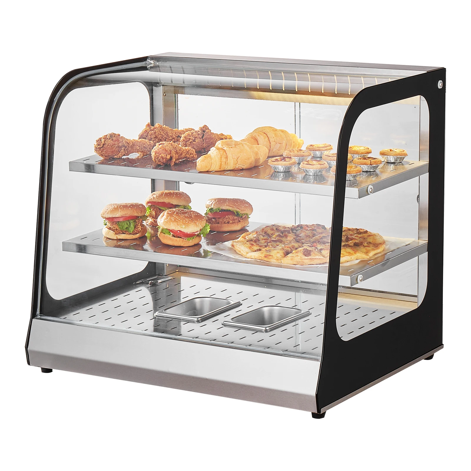 VEVOR 2-Tier Commercial Food Warmer Display,111L 850W Food Display Warmer w/ Tempered Glass and Steam Heating,86℉~185℉ for Bread