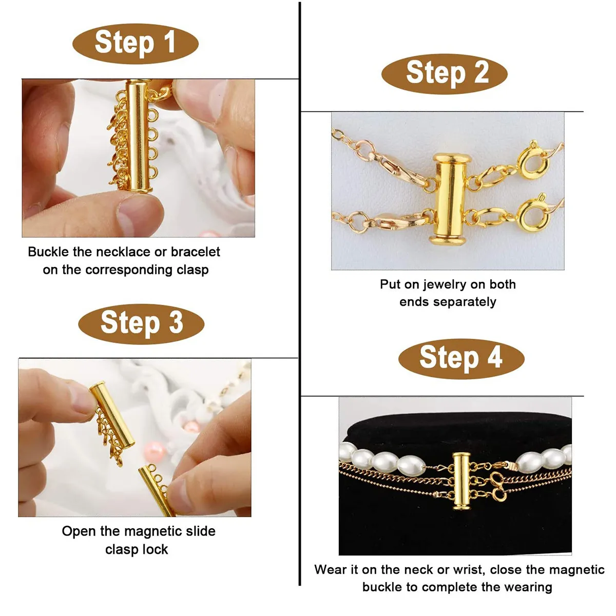 

8Pcs Pearl Slide Clasp Multi Strands Tube Buckle Jewelry Layered Connector Necklace DIY Craft Accessories Alloy Golden