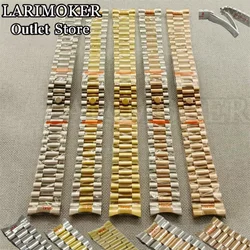 20mm double end link strap Silver Gold strap Folding buckle 904L stainless steel strap fits the 36mm-40mmcase strap