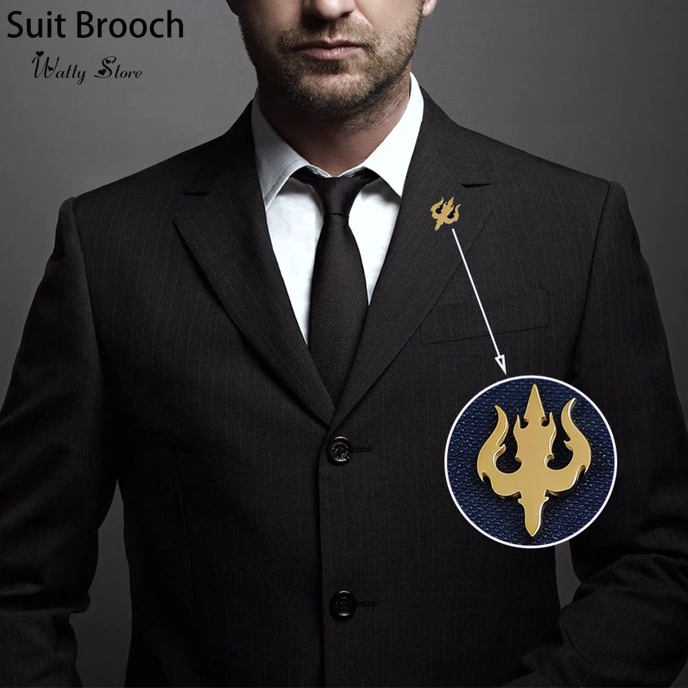 

Creative high-end stainless steel trident men's brooch fashion suit lapel pin wedding dinner accessories gift for friends