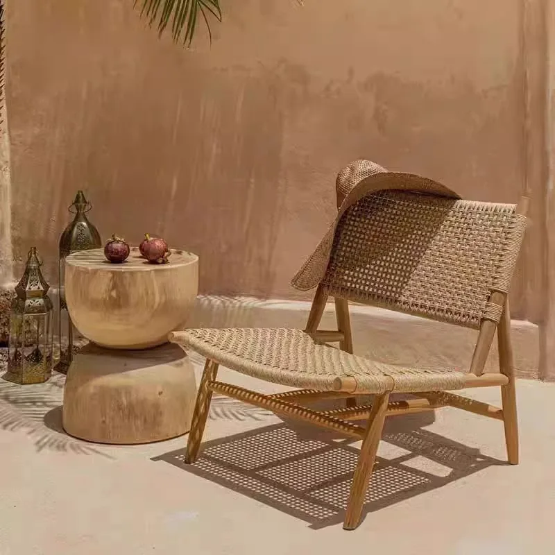 Rattan Solid Wood Sofa Chair Courtyard Rattan Chair Leisure Terrace B & B Pastoral Teak Waterproof Sunscreen Furniture
