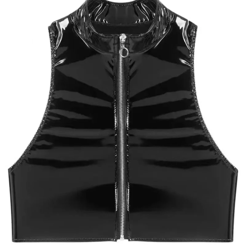 

KNOW DREAM PVC Bustier Tank Top Shiny PU Leather Crop Tops Sleeveless Zipper Vest Tights Sexy Clubwear Croptop Cropped