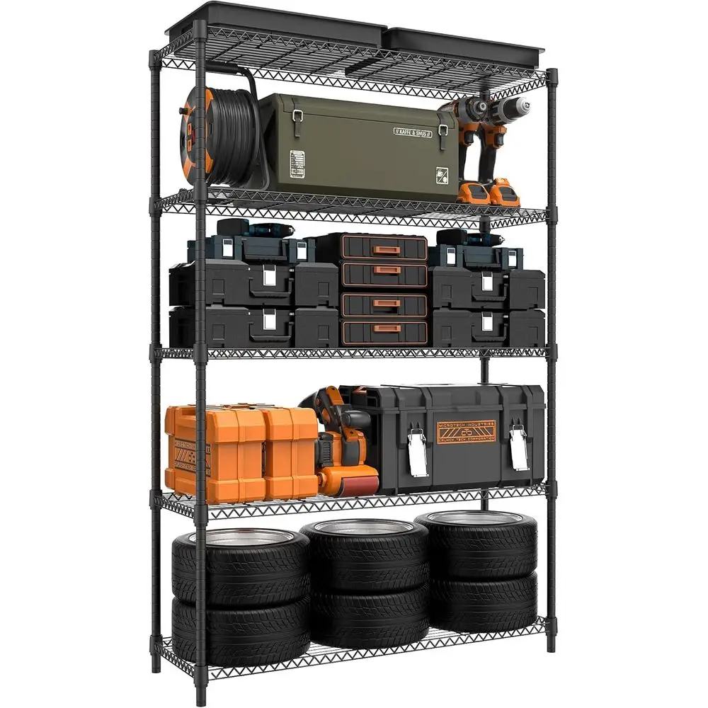 

5-Tier Heavy-Duty Metal Storage Shelves, 1750 LB Capacity, Black, 15.7 D x 45.3 W x 70.4 H