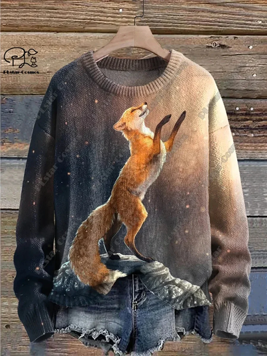 New Winter Men\'s Sweater Animal Series Vintage Cute Fox Art 3D Printed Ugly Sweater Unisex Fashion Harajuku Casual Sweater L004