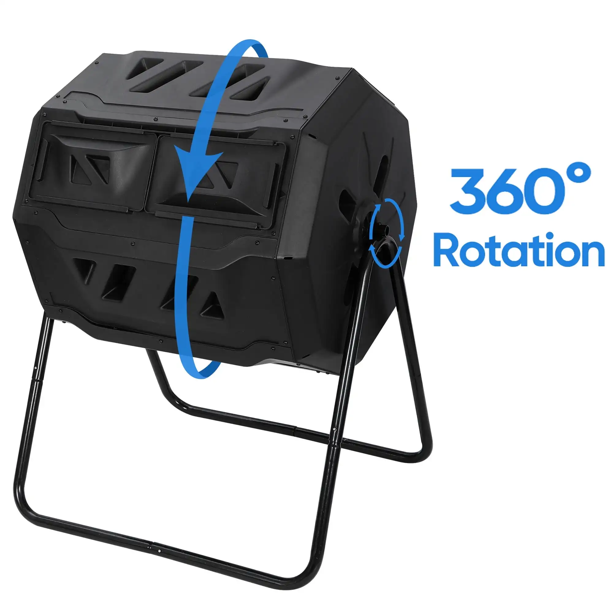 Dual Chamber Tumbling Composter-Dual Chambers,Sliding Doors,Outdoor Rotating Compost Tumbler Bin for Garden,Kitchen,and Yard