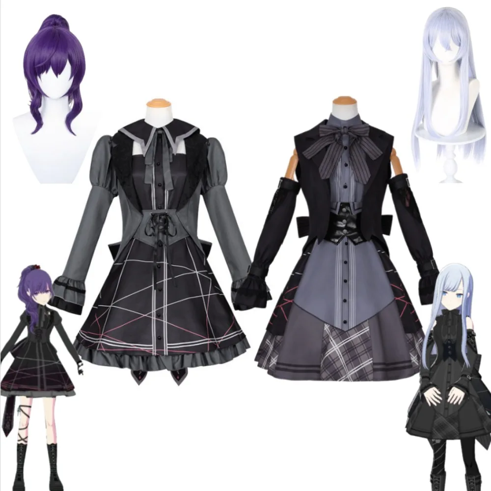 

25ji Nightcord Asahina Mafuyu Yoisaki Kanade Cosplay Black Dress Full Set Bows Adult Women Halloween Comic Con Stage Costume