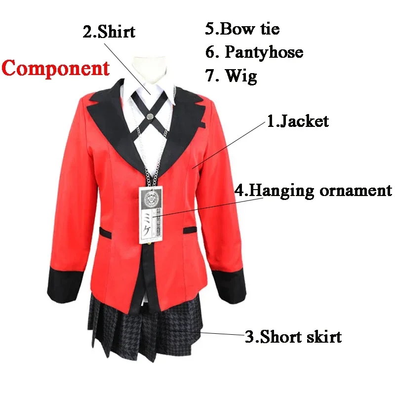 7PCS Hot Cool Cosplay Costumes Anime Kakegurui Yumeko Jabami Japanese School Girls Uniform Full Set Halloween Party Cosplay