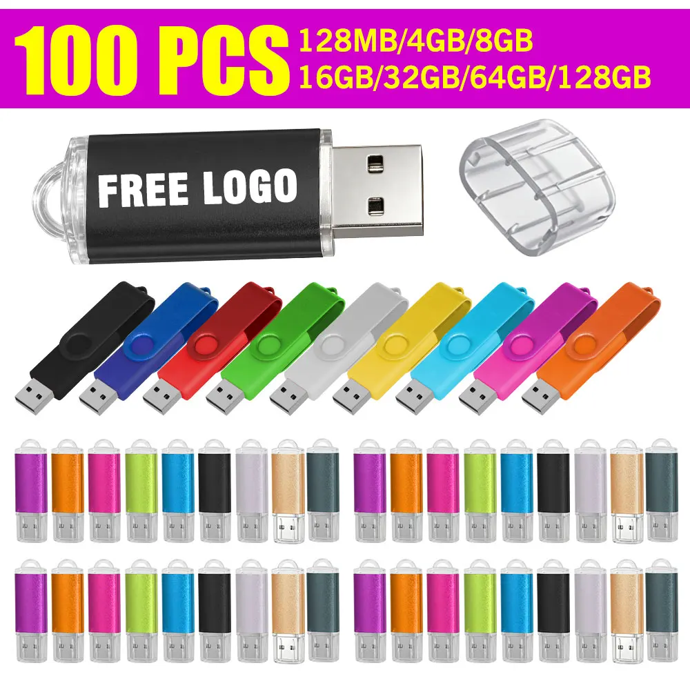 100PCS Free Custom Logo Flash Drive Pen Drive 1GB 2GB 16GB 32GB 64GB Usb Stick 2. 0 Memoria Stick Memory Flash Drive Pendrive