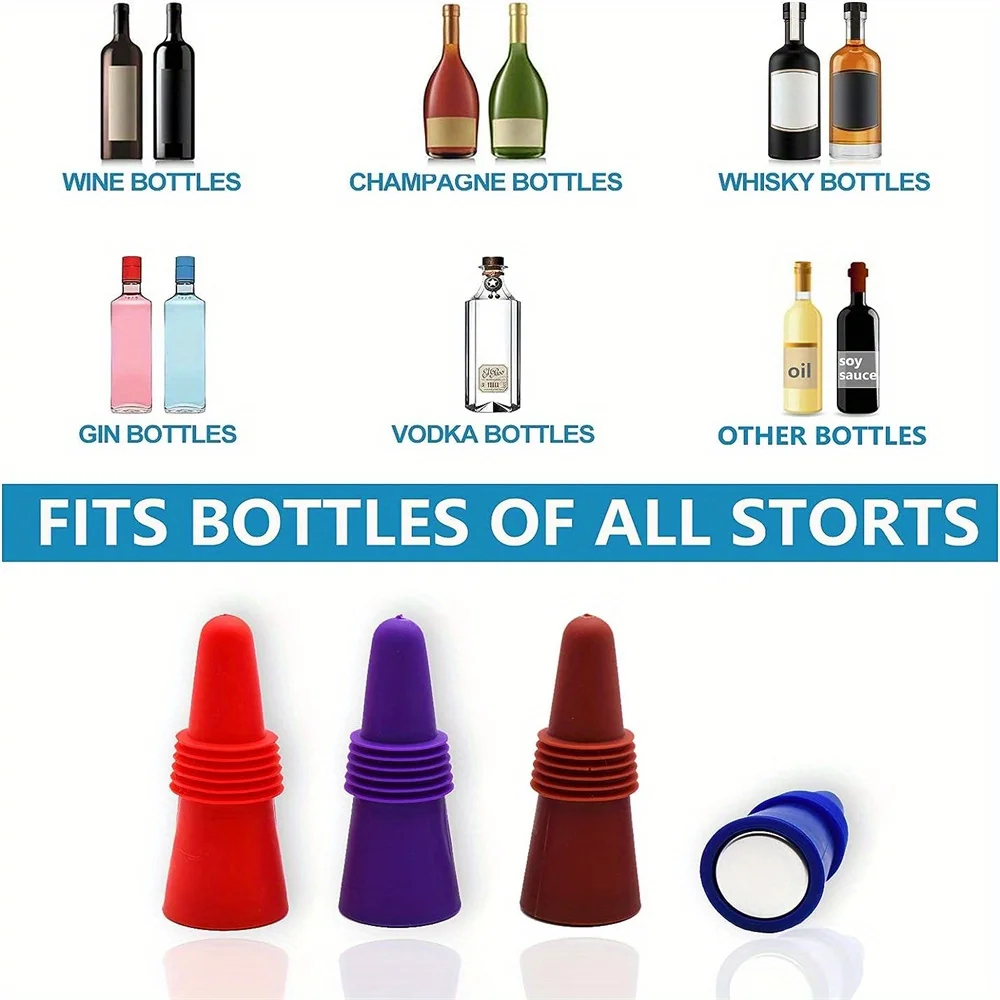 8pcs/pack Soft Silicone Wine Stoppers with Grip Top Beverage Bottle Sealer for Keeping Wine Champagne Corks view 5