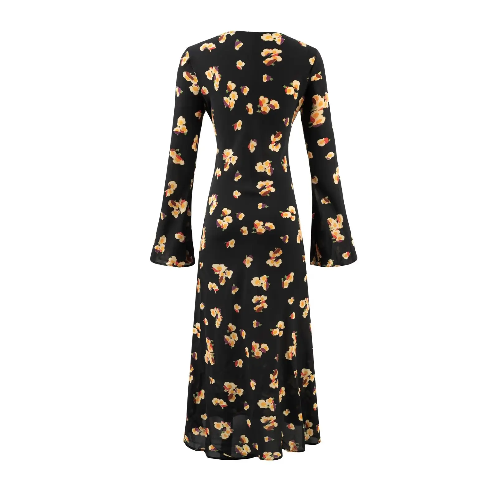 Vestido largo con estampado floral y manga acampanada para mujer, vestidos largos ajustados con cuello redondo y rayas de cebra para otoño