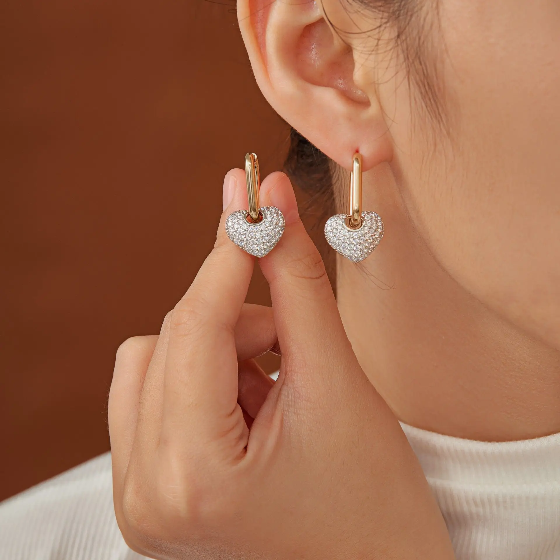 MxGxFam High Level Mirco Inlay AAA+ Zircon Heart Drop Earrings for Women 18 k Mix White Gold Plated Fashion Jewelry