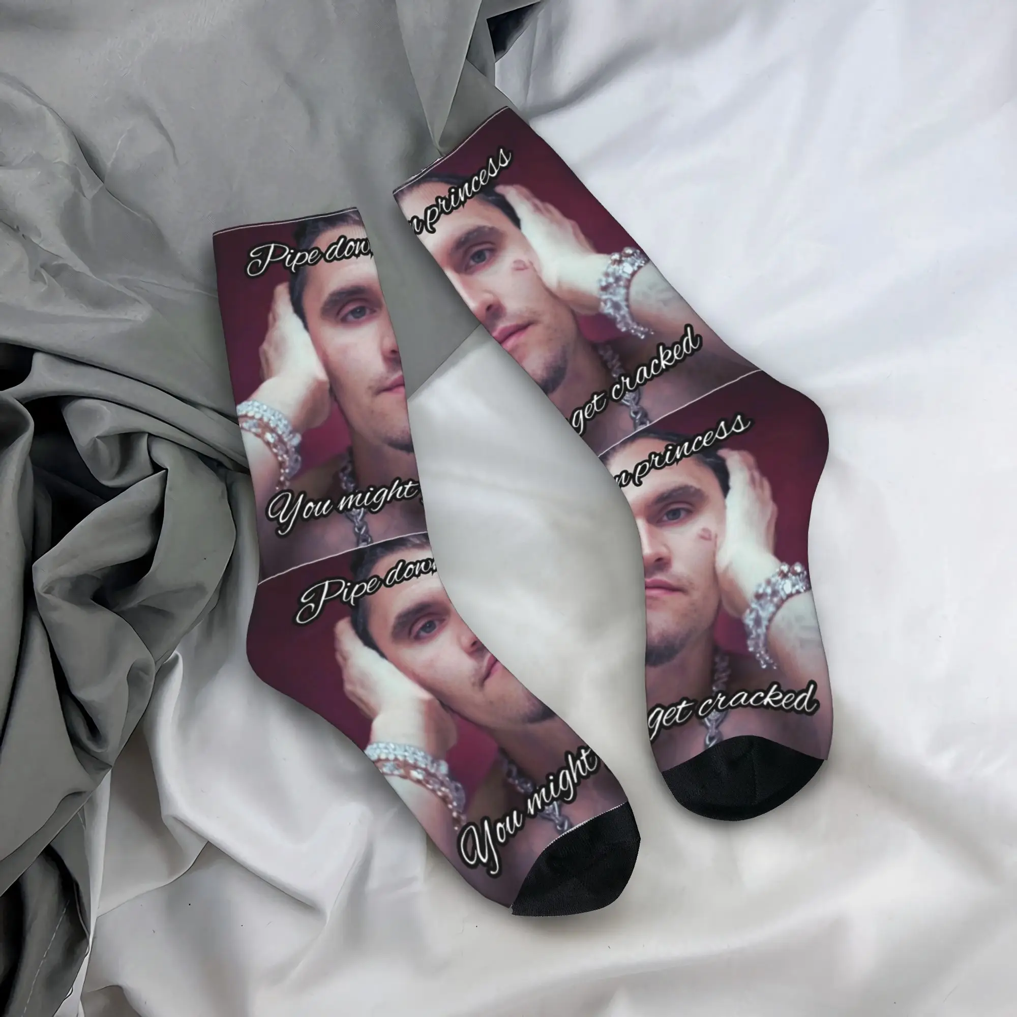 Autumn Winter Crazy Design Unisex Charlie Kirk Face Rapper Meme Socks  Non-slip Skateboard Socks,