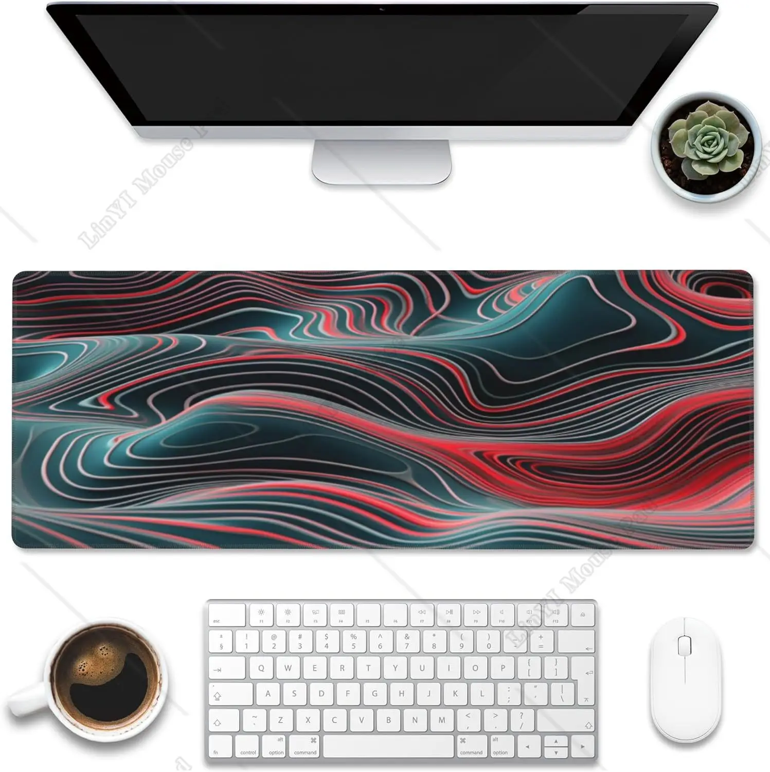 

Topographic Contour Map Large Gaming Mouse Pad for Desk Extended Mouse Pad with Non-Slip Base and Stitched Edge 31.5"x11.8" Inch