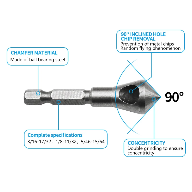 3 pz/lotto 90 Gradi Svasatori Bit Set Sbavatura Drill Bits Tapper Foro Taglierina Utensili A Mano In Legno di Legno Metallo Plastica Smusso set