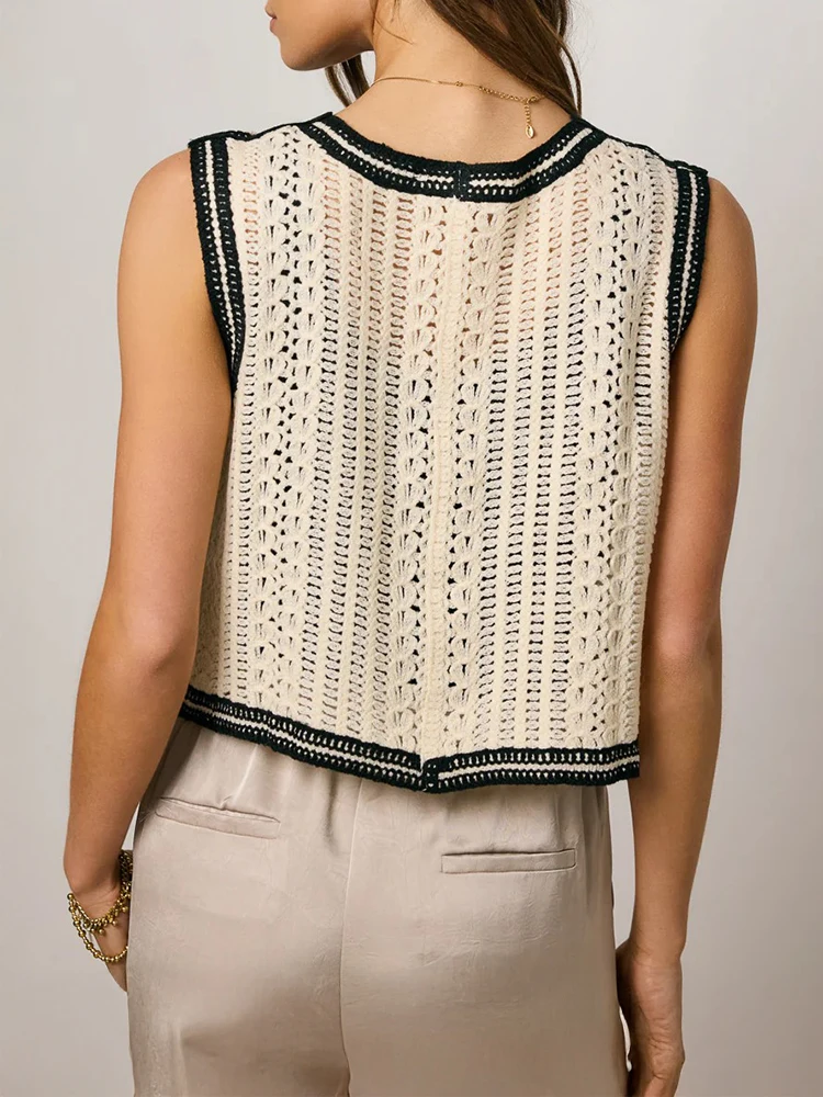 Women's Floral Embroidered Crochet Vest – Boho Open-Knit Button Down Waistcoat S6a613876fc2746b5bebf240a18f4b22dI