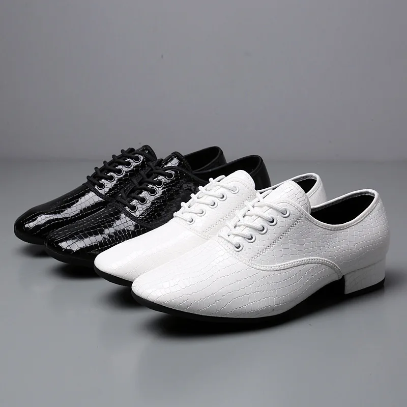 White Stone Pattern New Dance Shoes Square Dance Shoes Soft Sole Social Dance Shoes Leather Latin Dance Sneakers