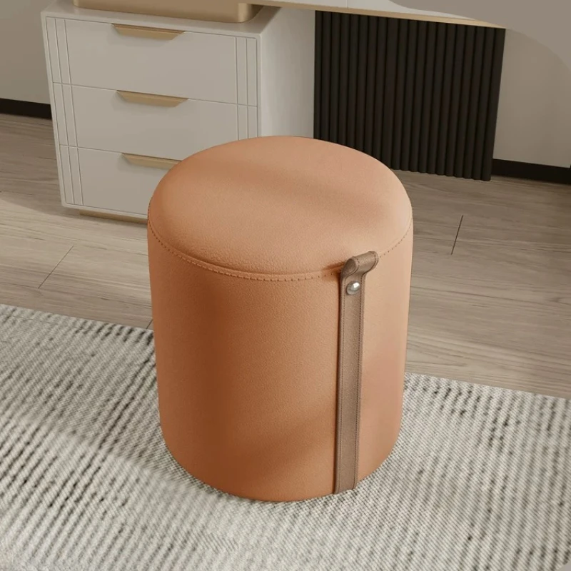 Cream Wind Solid Wood Leather Makeup Chair Advanced Feeling Home Shoe Change Stool Round Stool Coffee Table Stool Furniture