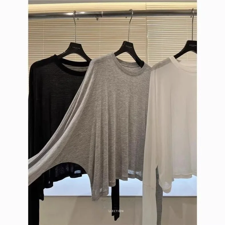 Modal Long Sleeve Women's T-shirt Summer Korean Style Mask Soft Skin Friendly Casual Loose Fit round Neck Short Length Top