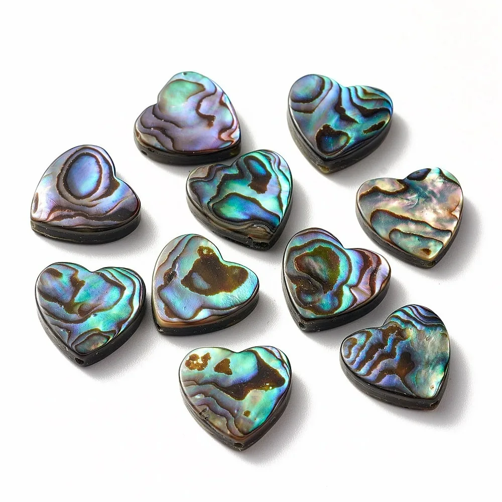 

10pcs Abalone Shell/Paua Shell Beads Heart Colorful 14x14x4mm Hole: 1.2mm