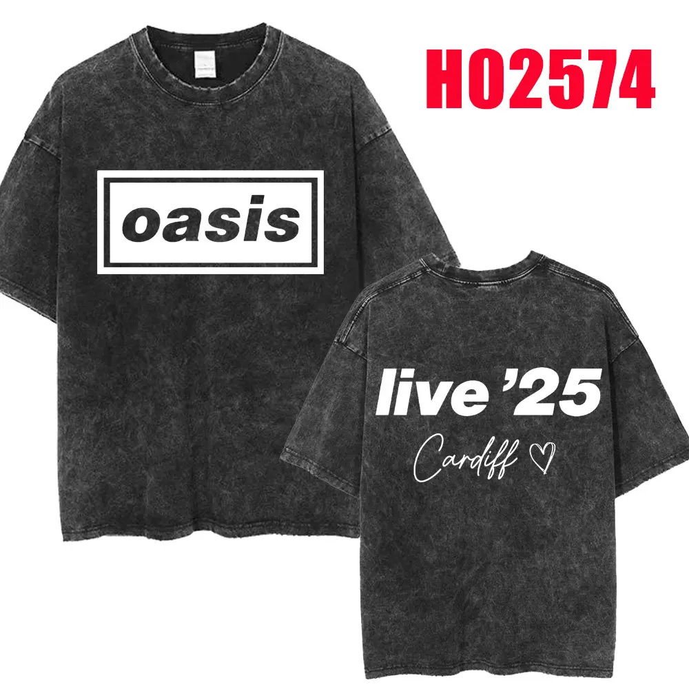 Rock Band O-Oasis Live 25 Tour 2025 Washed T Shirt Men\'s Hip Hop Vintage T-Shirt Oversized Cotton T Shirts Fans Gifts Streetwear