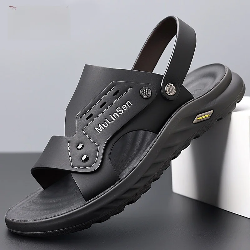 mulinshan-men's-sandals-2026-new-summer-breathable-genuine-leather-beach-shoes-casual-two-way-wear-slip-on-clogs-trendy-casua