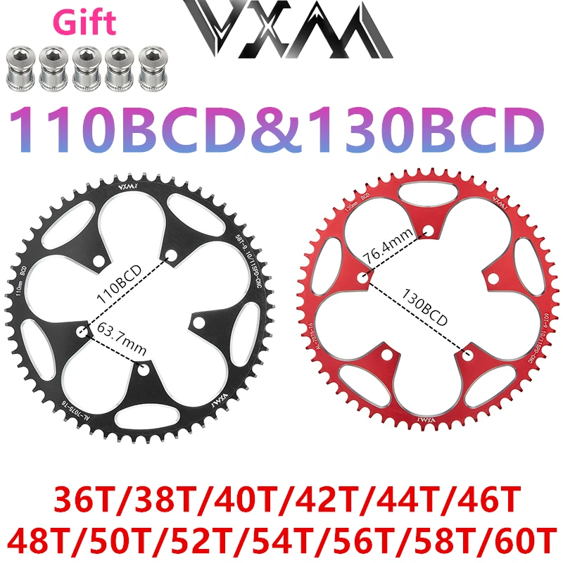 VXM Narrow Wide Teeth 110BCD and 130BCDMTB Bicycle 36T-58T Crank Set Crown Ring Parts Suitable for Shimano 110 BCD&130 BCD Light