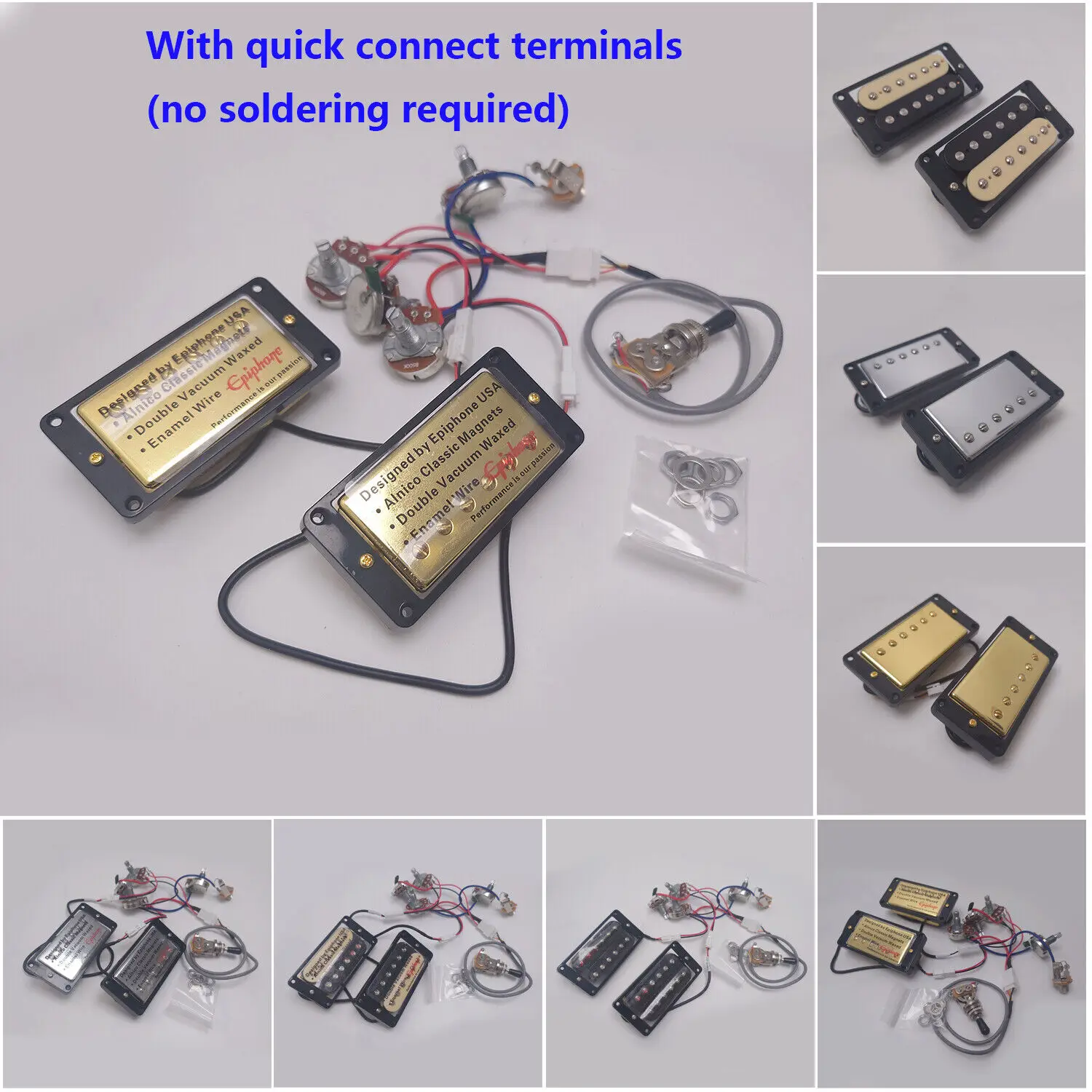 Guitar Humbucker Pickups Neck Bridge Pickups with 2V2T Wiring 2C Quick-connect Terminals Set for LP Guitars Replacement Parts