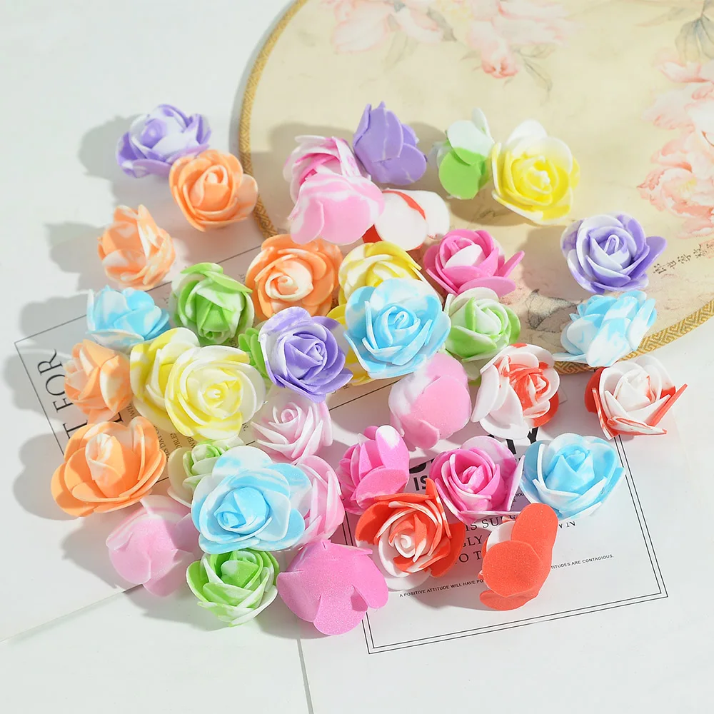 50/200pcs 3cm Mini PE Foam Artificial Marbling Rose Flower Head For DIY Wedding Home Decor Flower Wall Accessories Fake Flowers