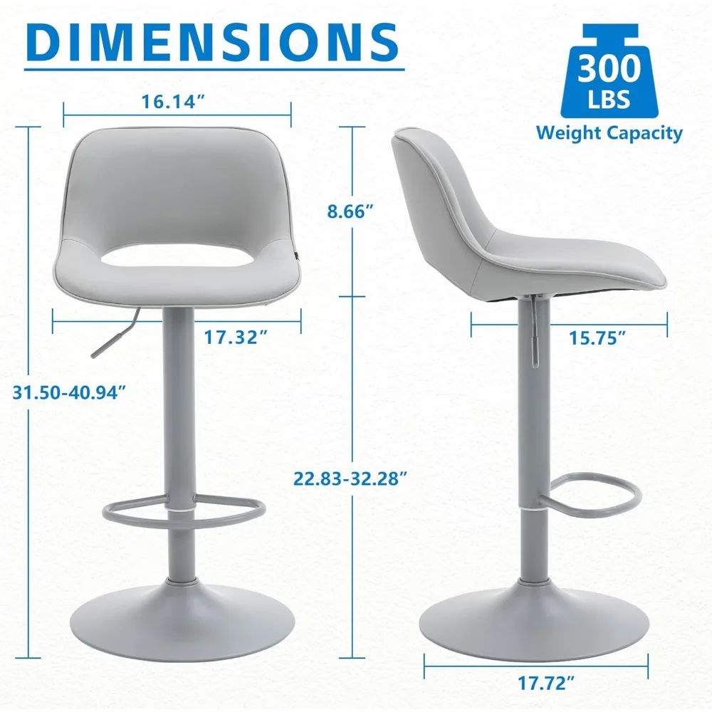 زوج من مقاعد البار القابلة للتعديل باللون الرمادي مع مقعد من الجلد الصناعي لارتفاع العداد