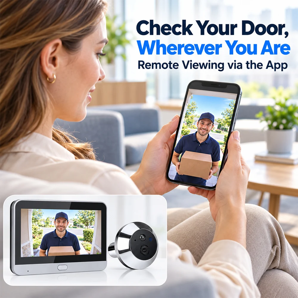 SIHAO Mini Peephole Door Camera 3MP 140 Degree Wide Angle WiFi Doorbell IR Night Vision PIR Motion Detection