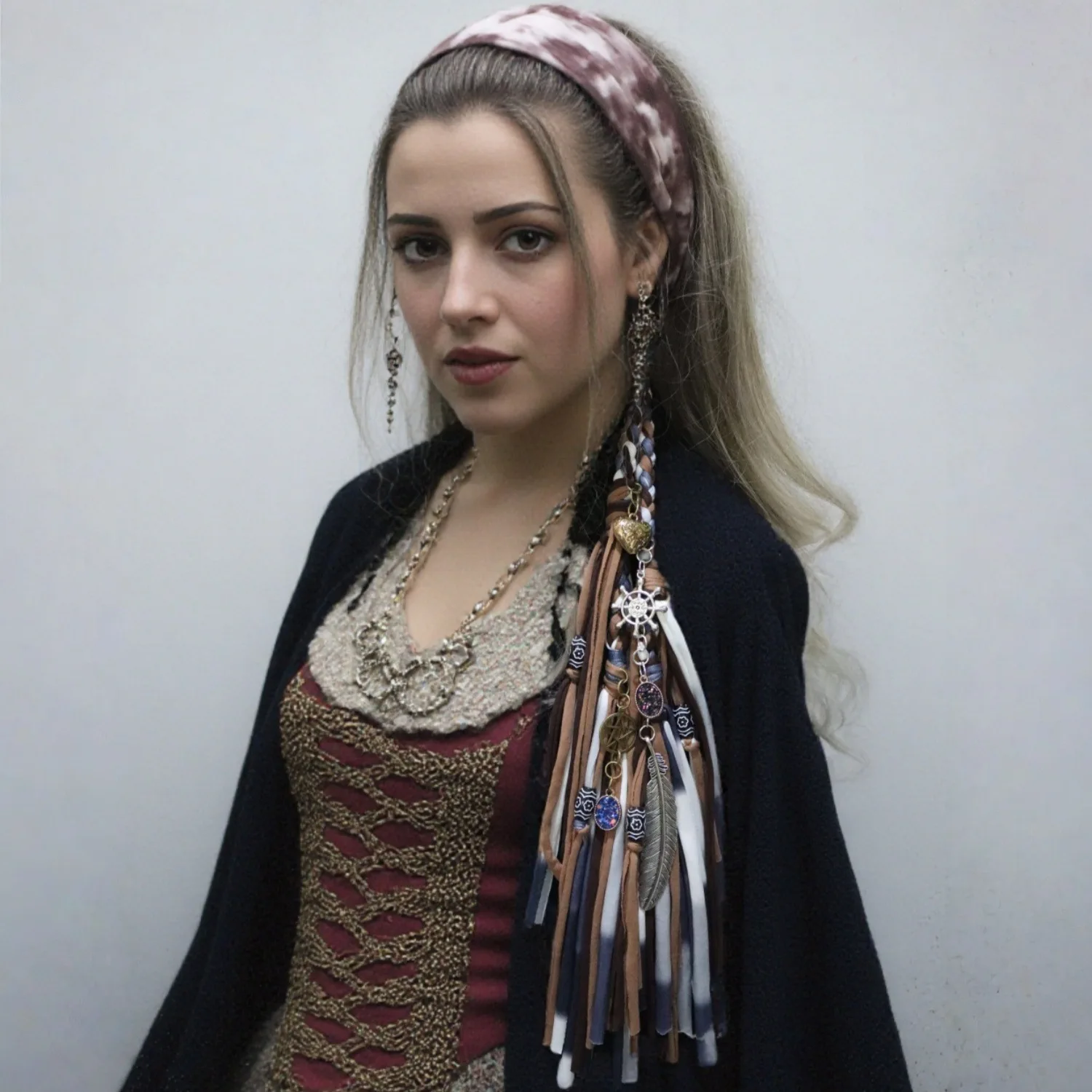 

Hand-woven bohemian colorful dreadlock headband with tassel pendant, music festival hair tie, women's hip-hop hair accessory