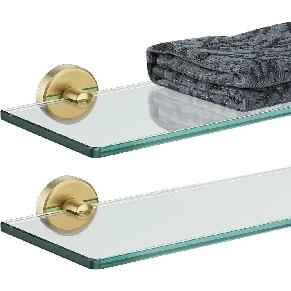 

Gold-Tone Tempered Glass Shower Shelf, 20x5 Inches, Stainless Steel Brushed Gold Mount, 2-Pack