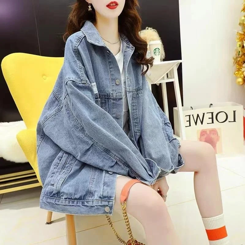 

Loose Fit plus Size Spring Autumn Women's Denim Jaet Medium Length Casual Sle Cotton Material Long Tassel Detail