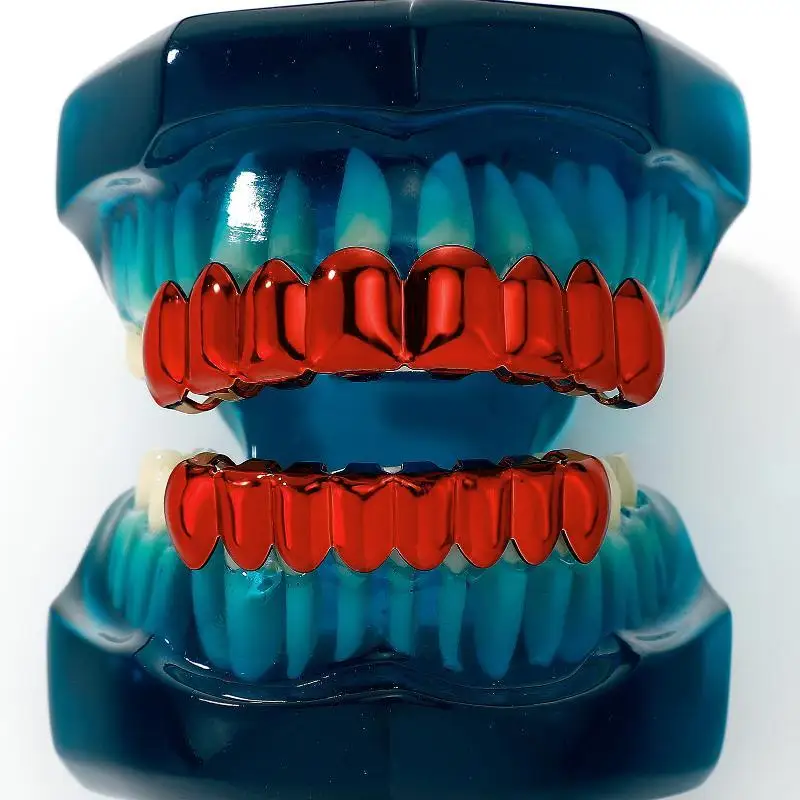 Rotes Spiegel-Hip-Hop-Grillz-Set 8 Zähne Oben und Unten Grills Y2K Party Cosplay Zähne Halloween-Schmuck für Männer und Frauen – Detail 8