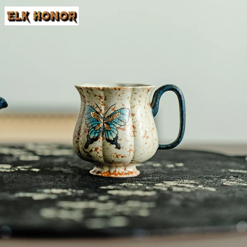 

50ML Pure Hand-painted Butterfly Flint Red Teacup Ancient Tea Bowl Jug Tea-tasting Smelling Cup Jianzhan Master Cups Drinkware