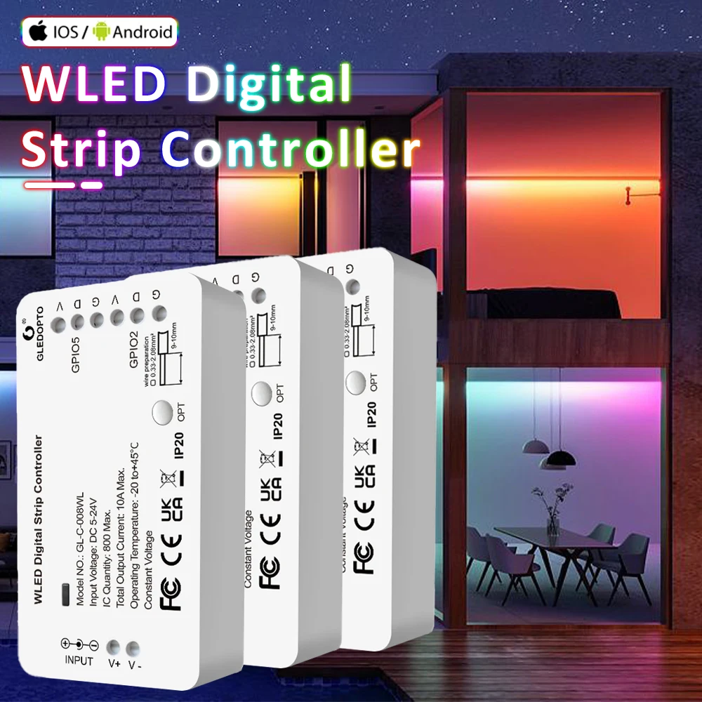 WLED قطاع ضوء تحكم 5-24 فولت RGB SPI لتقوم بها بنفسك طرق APP واي فاي التحكم 008WL ل WS2812B WS2811 SK6812 TM1814 IC بكسل مصباح الشريط