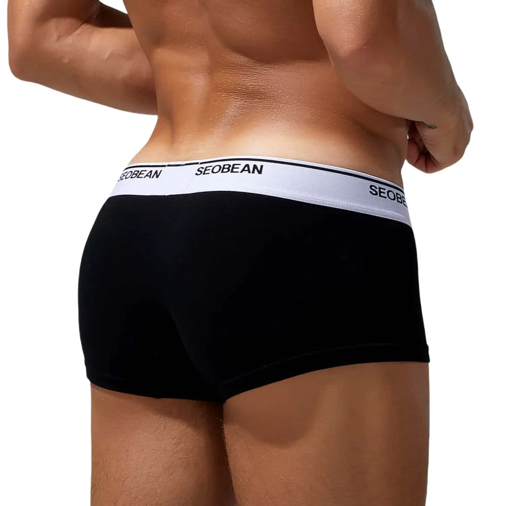 SEOBEAN Mens Underwear Cotton Solid Boxers Fashion Belt with Logo Breathable Underwear Trunks Sexy Underpants Men Boxer Shorts