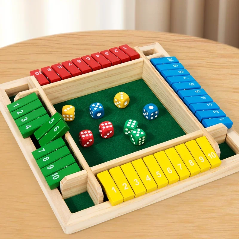 Wooden Dice Board Game Shut The Box for 4 Players Flaps & Dices Game Parent-children Interaction Family Entertainment