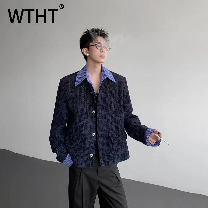 

WTHT модные мужские сращенные искусственные двухсекционные пальто контрастного цвета, модная осенняя однобортная свободная куртка с лацканами 202, мужская 2A1476