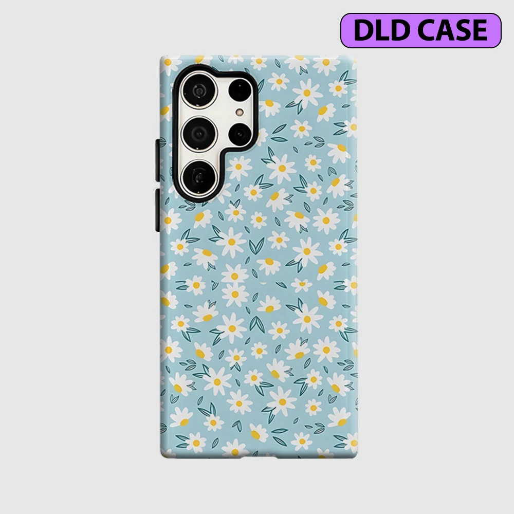 Daisy Meadow Phone Case for Samsung Galaxy S26 S25 Ultra S24 S23 Ultra Plus Shockproof Double Layer Tough Back Cover