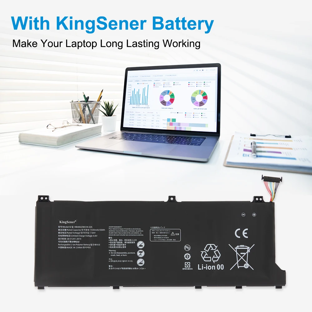 KingSener HB4692Z9ECW-22A Аккумулятор для ноутбука Huawei MateBook 14 2020/2021 KLVD-WFH9 MACHD-WFE9 серии 7,64 В 7330 мАч/56 Втч
