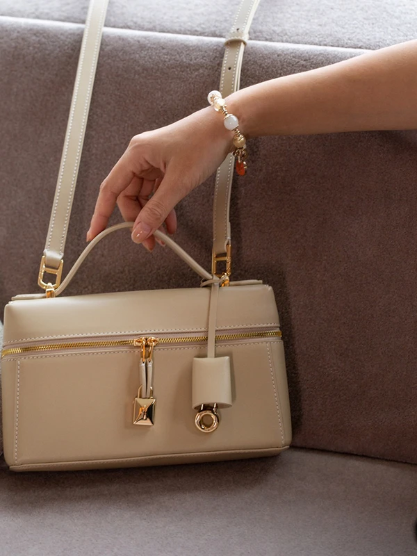 

New LP23 Lunchbox Bag Genuine Leather Women's Lo Bule Small Square Handbag Single oulder Crossbody Bag Briti Sle