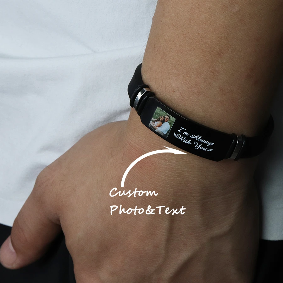 Personalized Men Bracelet-engrave your message Silicone  Men Bracelet Personalized Photo Bracelet for Father's Day Gift  2025 - Image 2