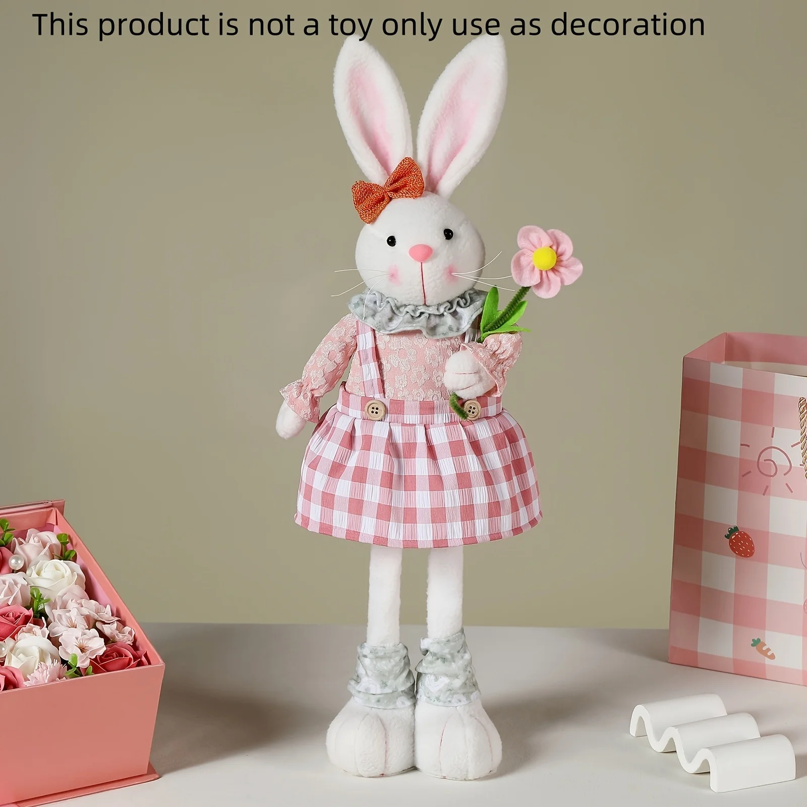 1/2 Bunny Decorations, Extendable Legs, Polyester Cartoon Carrot Couple, Indoor Outdoor Handheld Pendant, No Electricity