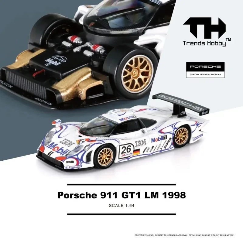 اتجاهات هواية 1:64 بورش 911 GT1 LeMans 1998 سبيكة دييكاست سيارة لعبة مجسمة تحصيل #1