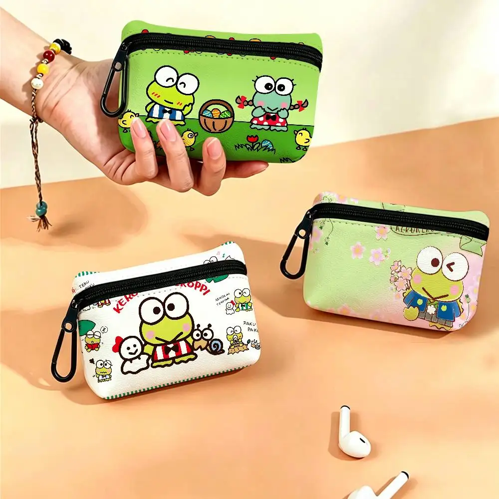 K-Keroppi Cheerful-Aquatic Oxford Fabric Mini Coin Wallet Smooth Zipper Hanging Design Multi-use Small Storage Bag For Travel