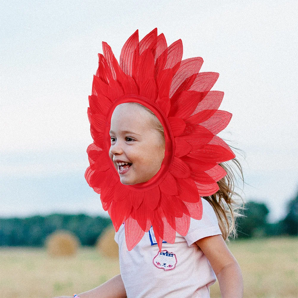 2 قطعة أغطية الرأس عباد الشمس الحمراء القماش المتين أغطية الرأس عباد الشمس لحفلة الرقص تأثيري مضحك زهرة قبعة زهرة زي #5