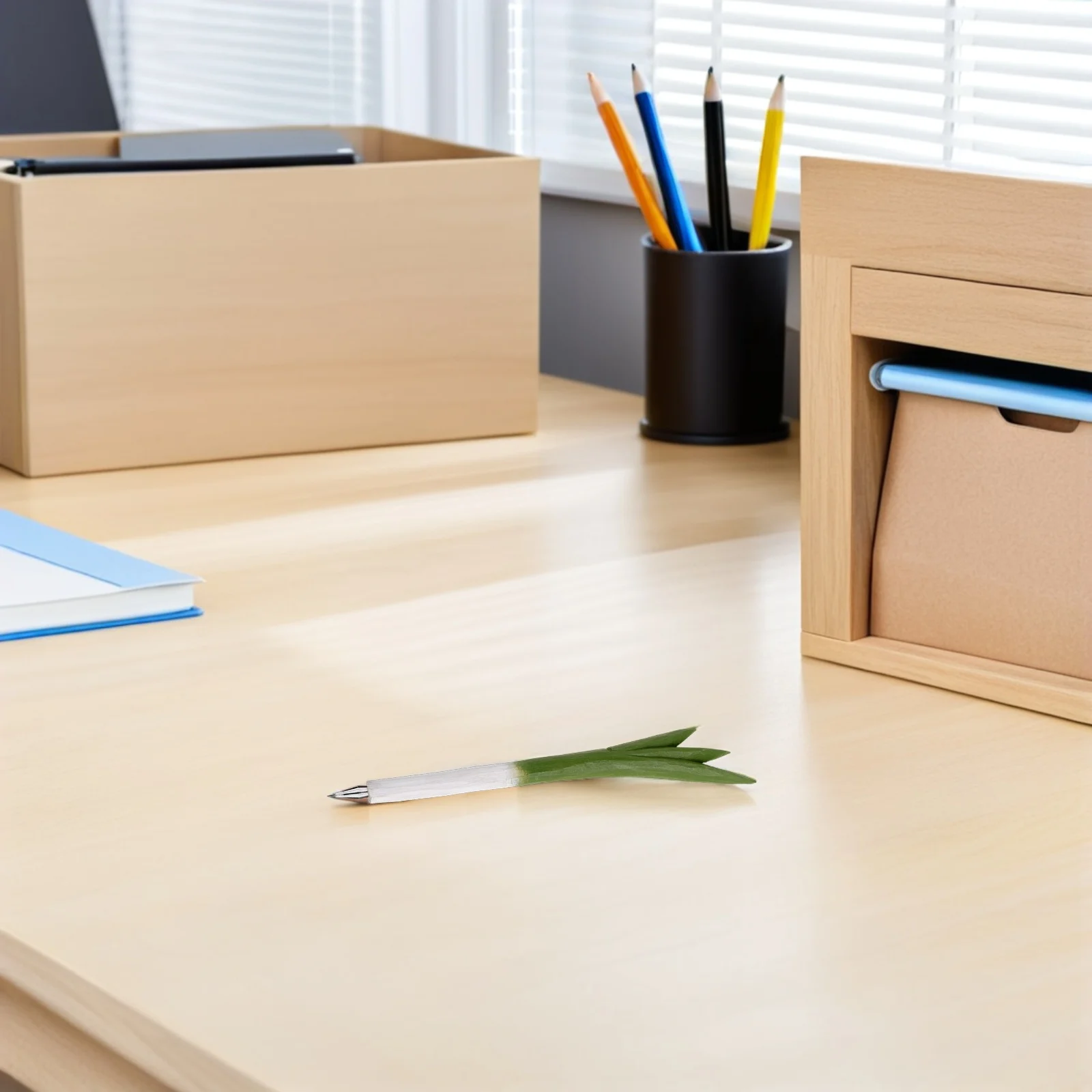 

2pcs Wooden Carved Scallion Pen Handcrafted Plant-Inspired Neutral Gel Ink Pen Smooth Writing Cute Stationery For Women Students