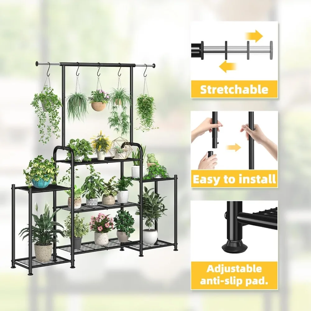 Plant Stand Indoor Outdoor,Metal 3Tier Tall Hanging Plant Shelf for Multiple Flower Planter Large Heavy Duty Ladder Plant Holder